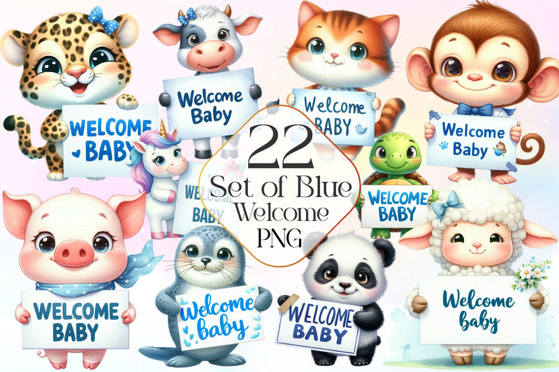 Set Of Blue Welcome Baby Clipart Bundle - CraftNest - Digital Crafting and Art