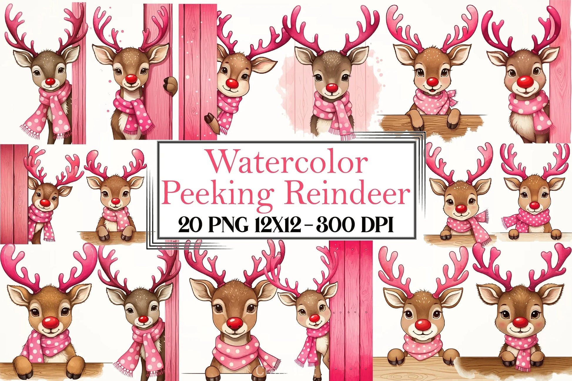Peeking Reindeer Clipart Bundle - CraftNest - Digital Crafting and Art