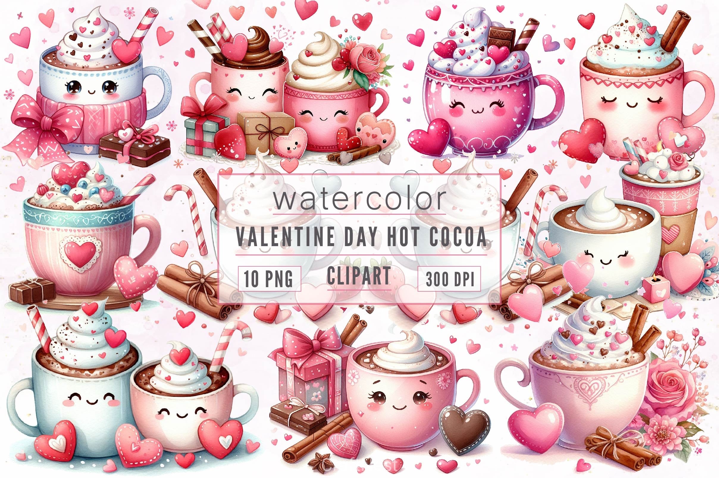 Cute Valentine Day Hot Cocoa Clipart Bundle 1 - CraftNest - Digital Crafting and Art