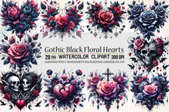 Gothic Black Floral Hearts Clipart Bundle - CraftNest - Digital Crafting and Art