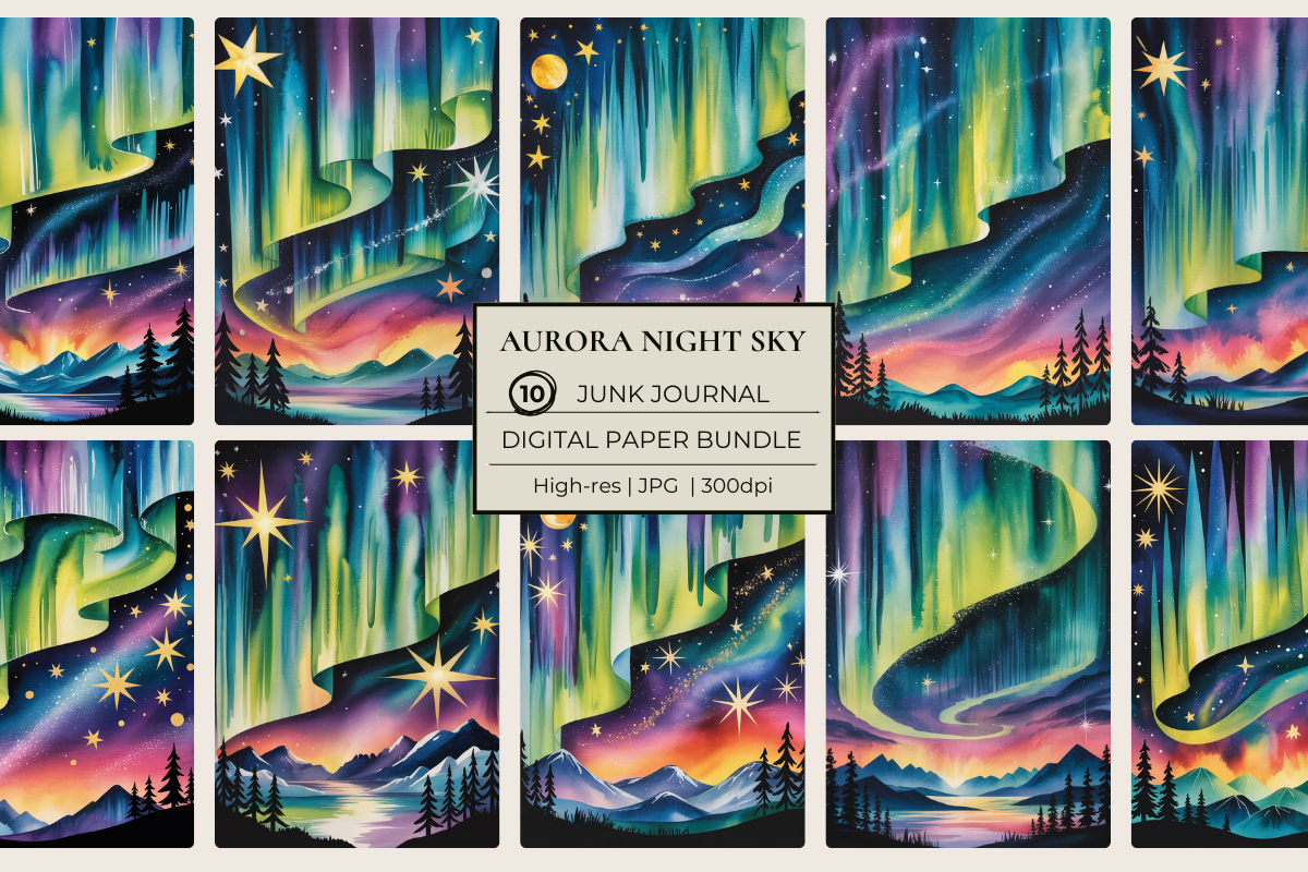 Aurora Night Sky Junk Journal Papers