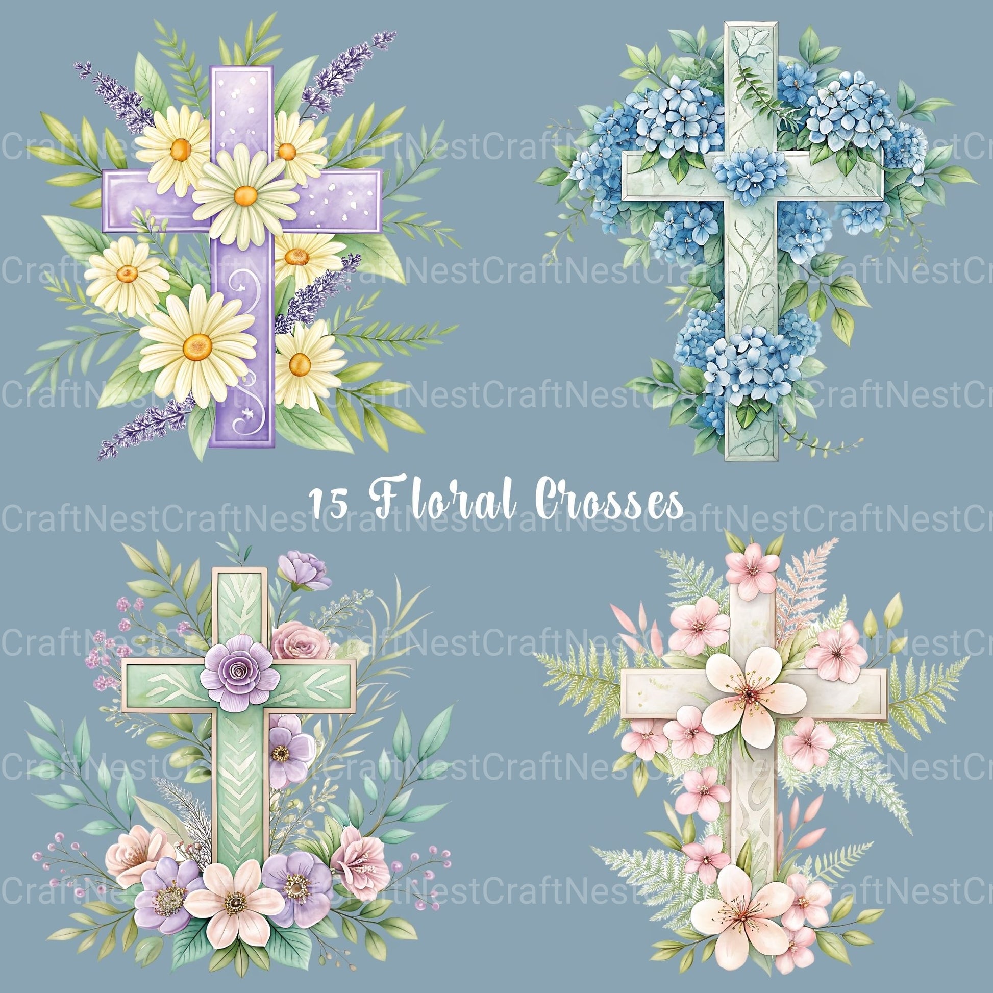 Cross Floral Clipart Bundle 3 - CraftNest - Digital Crafting and Art