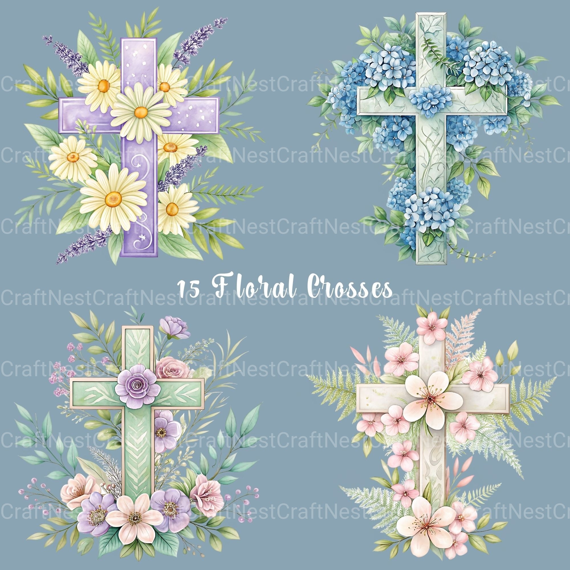 Cross Floral Clipart Bundle 3 - CraftNest - Digital Crafting and Art
