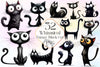 Whimsical Funny Black Cat Clipart Bundle