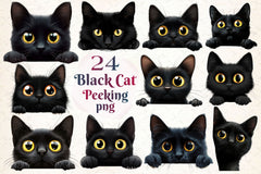 Black Cat Peeking Clipart Bundle 2 - CraftNest - Digital Crafting and Art