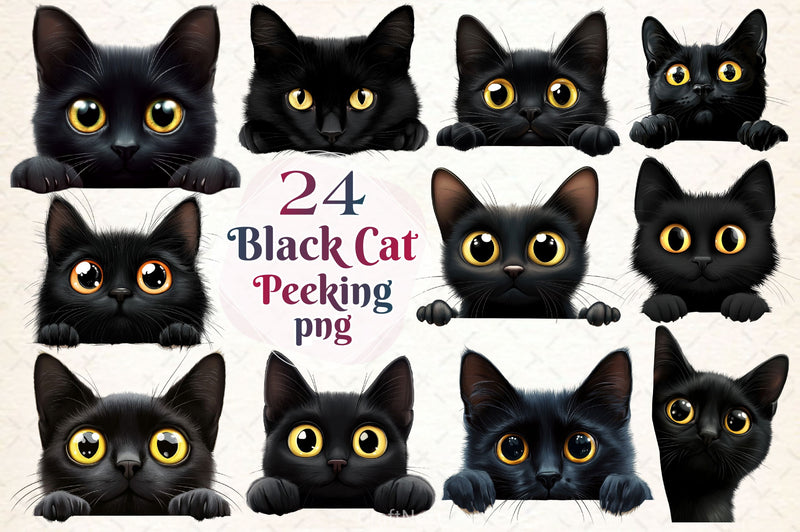 Black Cat Peeking Clipart Bundle 2 - CraftNest - Digital Crafting and Art