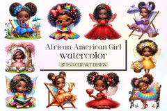 Little Black Fairy African Girl Watercolor Clipart Bundle - CraftNest - Digital Crafting and Art