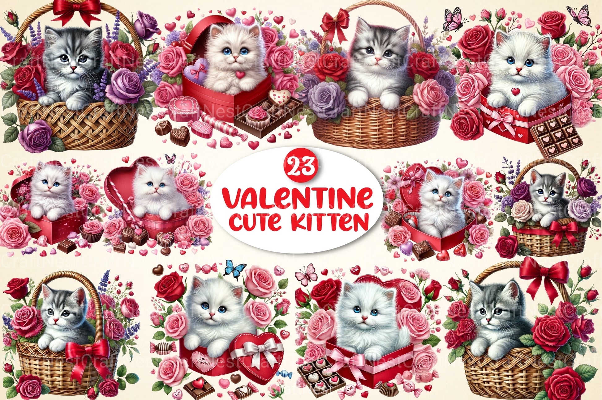 Cute Kittens & Cats Valentine's Day Clipart Bundle - CraftNest - Digital Crafting and Art