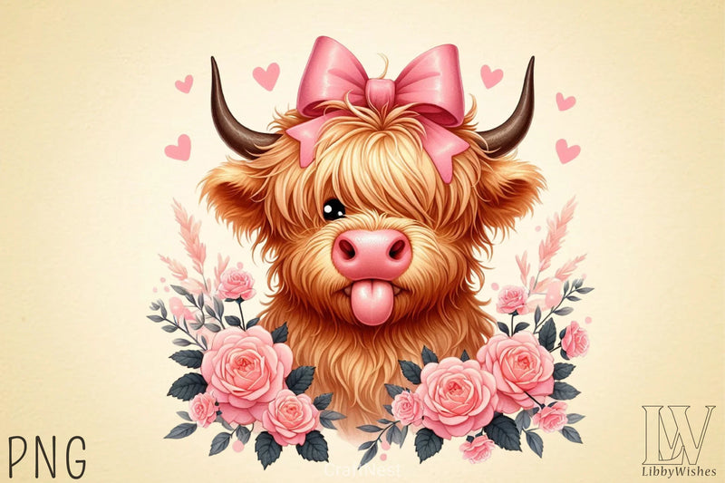 Highland Cow Valentine Clipart Bundle 6 - CraftNest - Digital Crafting and Art