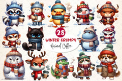 Winter Grumpy Animal Coffee Clipart Bundle 2 - CraftNest - Digital Crafting and Art