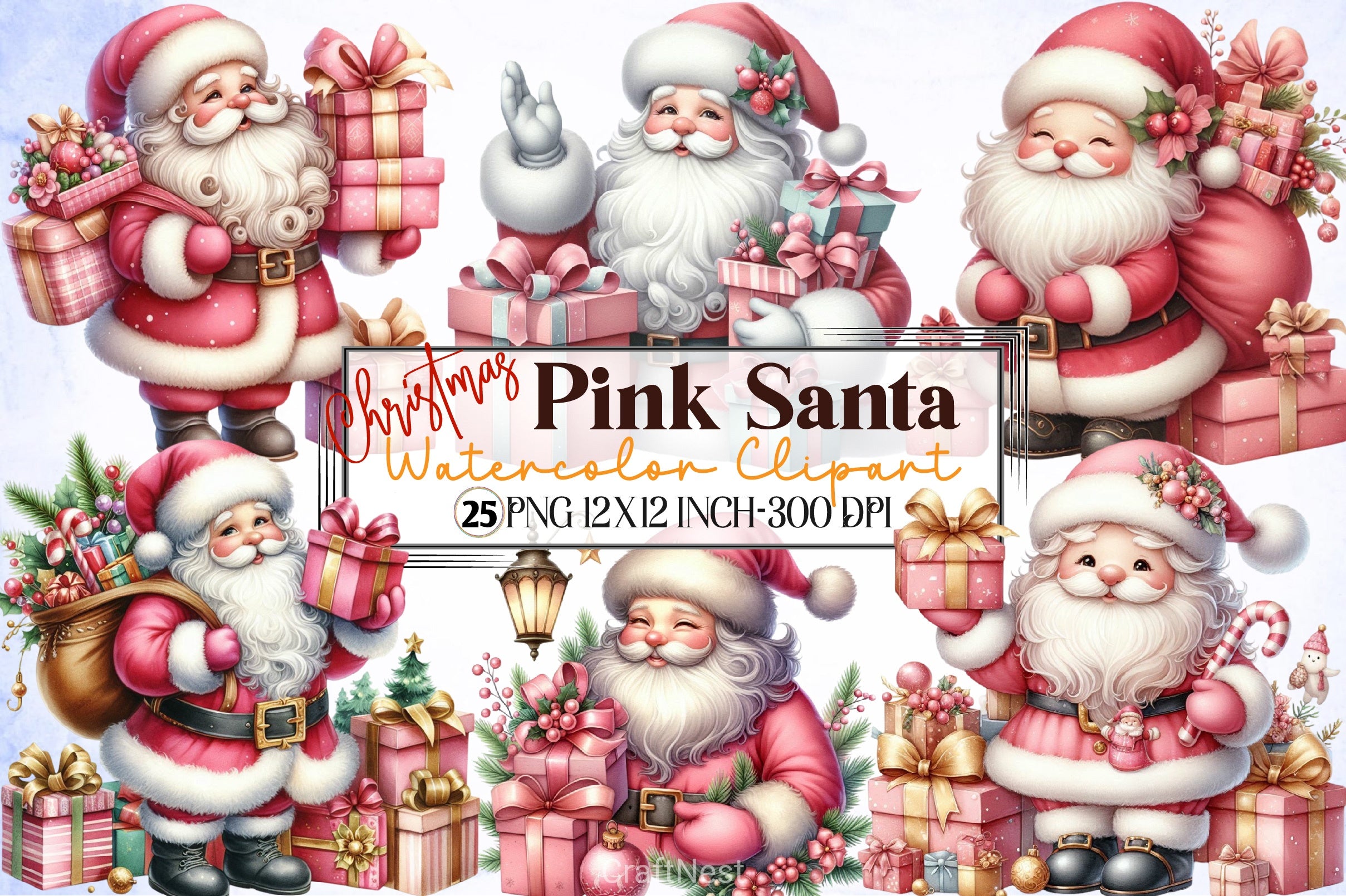Pink Santa Claus Gifts Clipart Bundle - CraftNest - Digital Crafting and Art