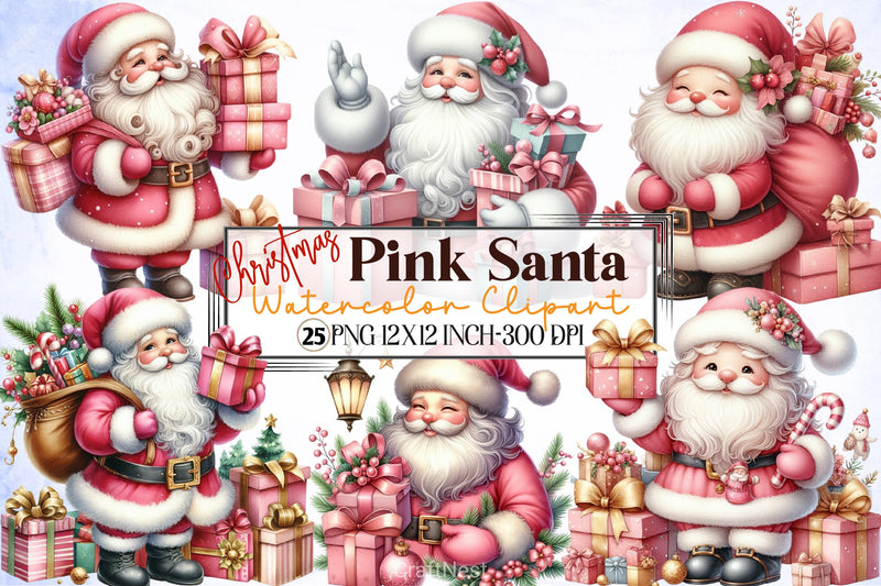Pink Santa Claus Gifts Clipart Bundle - CraftNest - Digital Crafting and Art