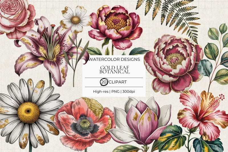Gold Leaf Botanicals Clipart - CraftNest - Digital Crafting and Art