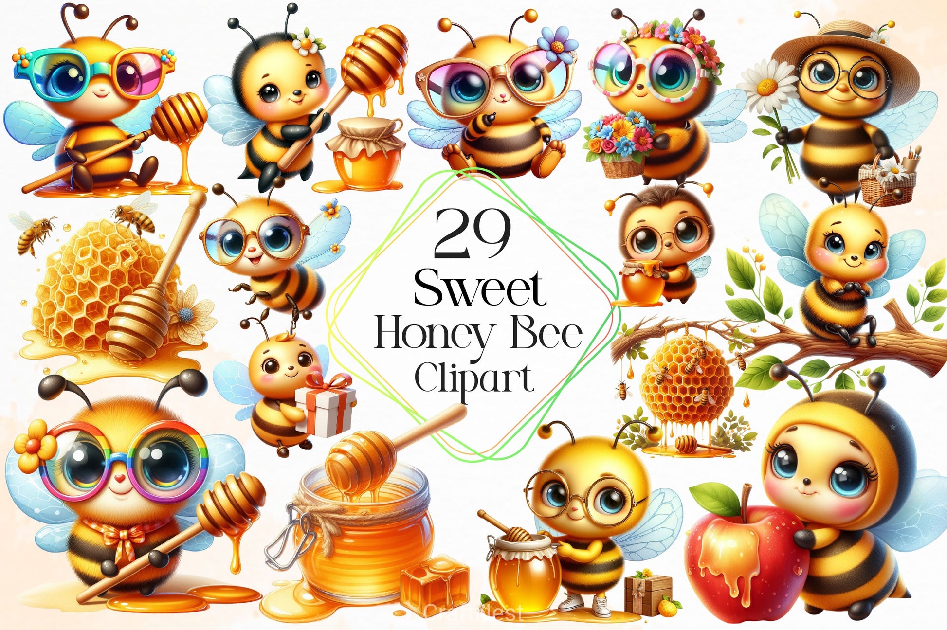 Sweet Honey Bee Clipart Bundle - CraftNest - Digital Crafting and Art