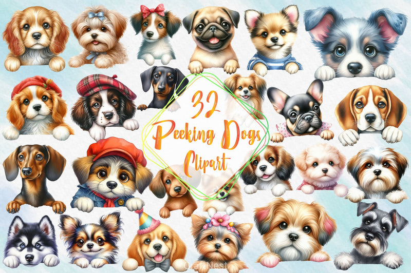 Cute Peeking Dogs Clipart Bundle - CraftNest - Digital Crafting and Art