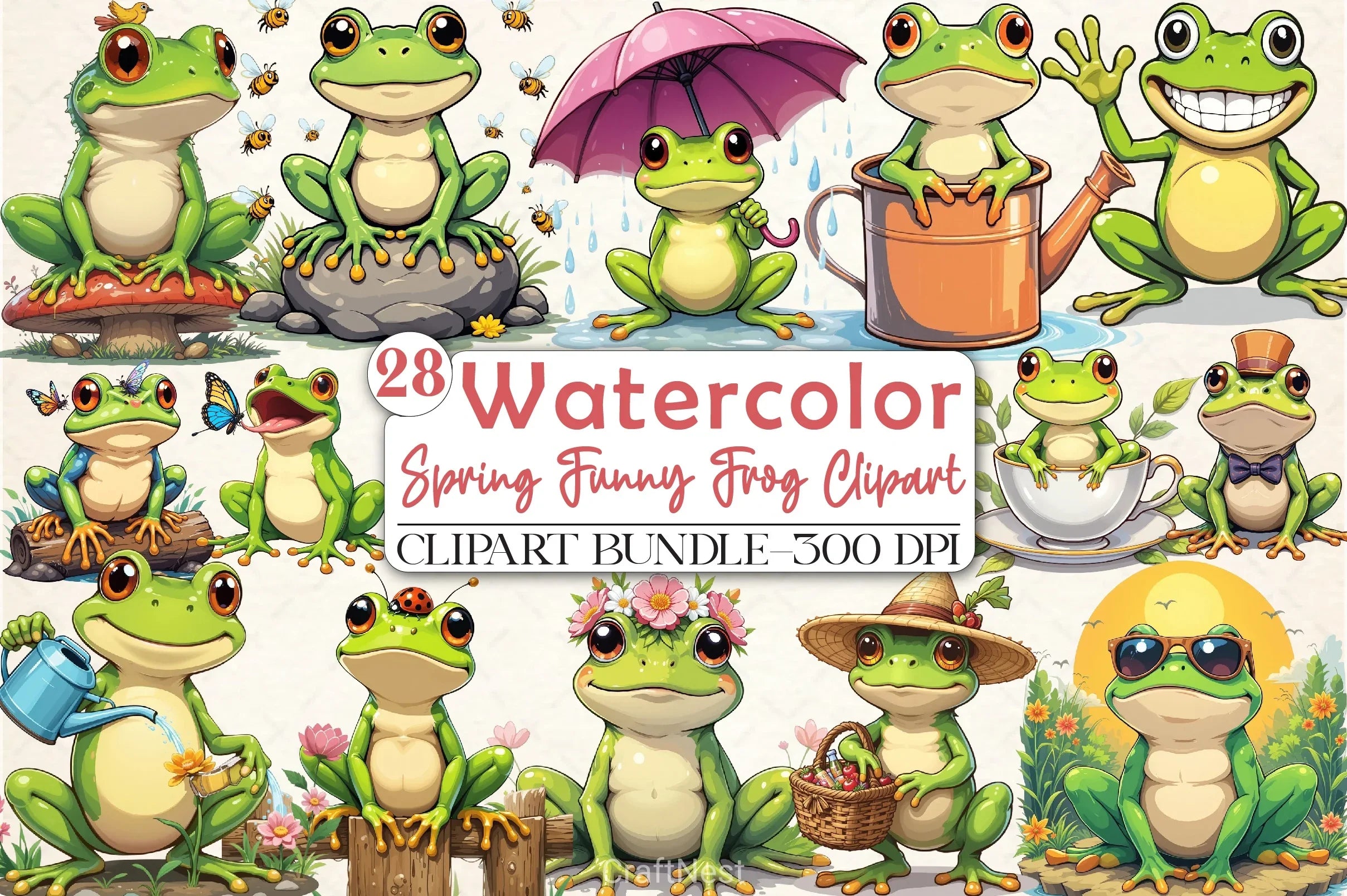 Springn Frog Spring Frog Clipart Bundle