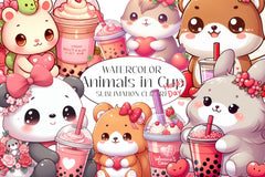 Cute Animals In Cup Clipart Bundle - CraftNest - Digital Crafting and Art
