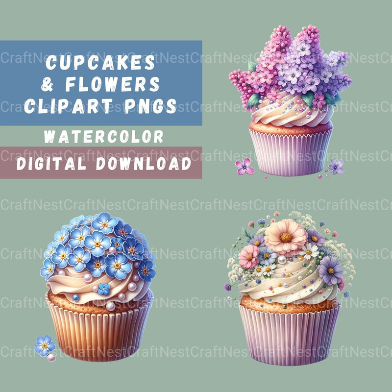 Cupcakes Floral Clipart Bundle - CraftNest - Digital Crafting and Art