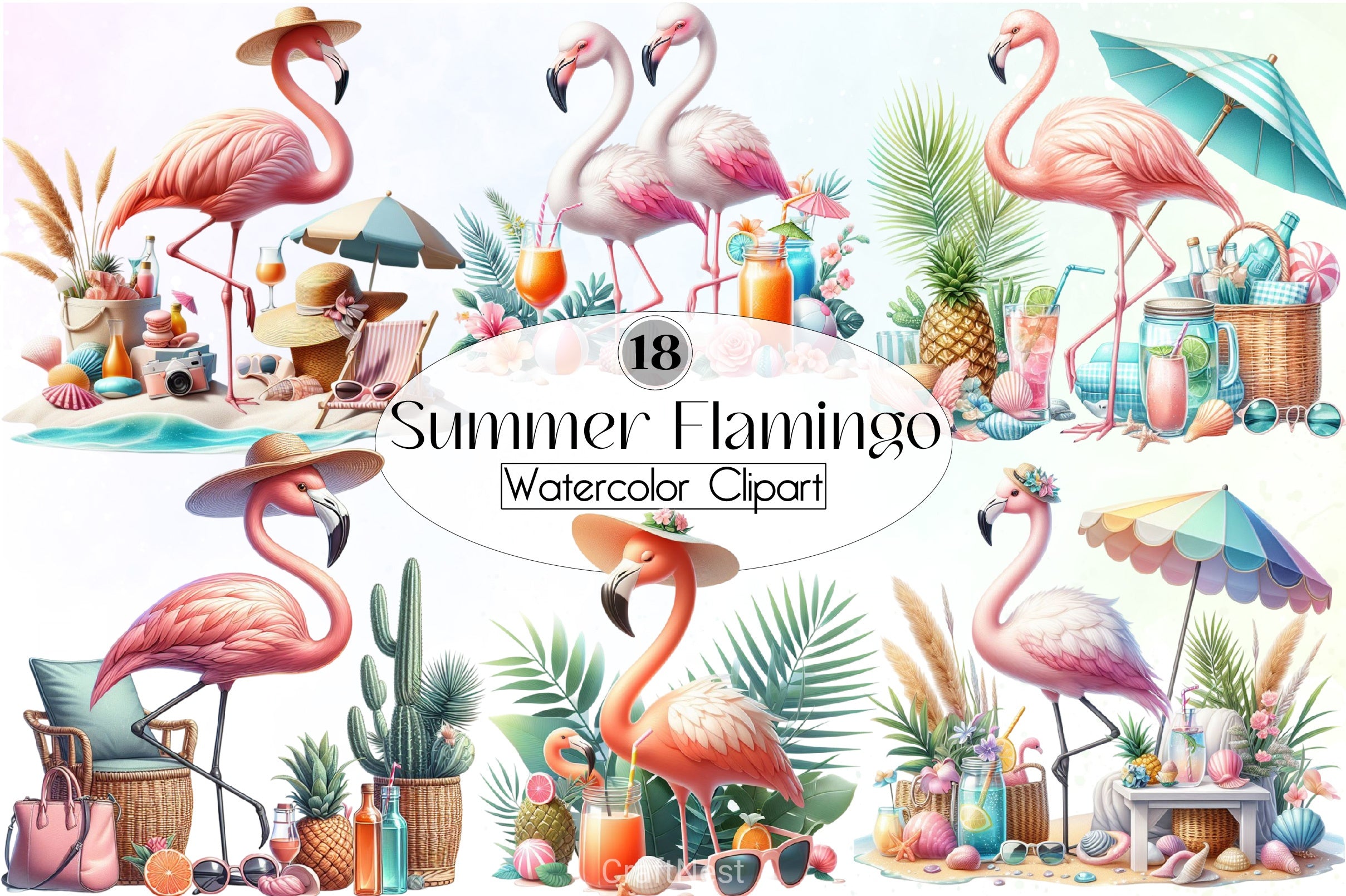 Summer Flamingo Clipart Bundle - CraftNest - Digital Crafting and Art