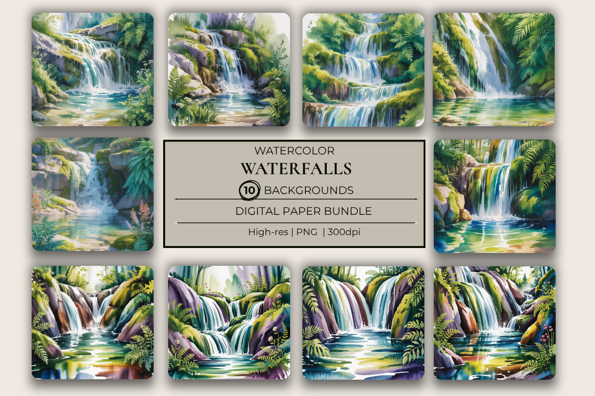 Watercolor Waterfalls Background Papers