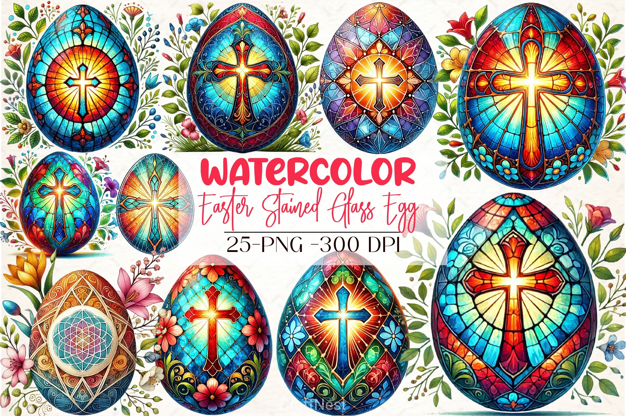 Easter Stained Glass Egg Clipart Bundle - CraftNest - Digital Crafting and Art