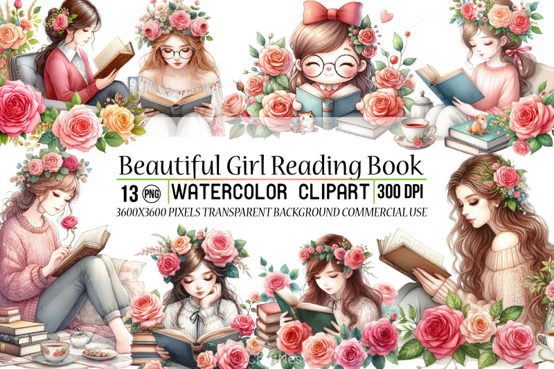 Beautiful Girl Reading Clipart Bundle - CraftNest - Digital Crafting and Art