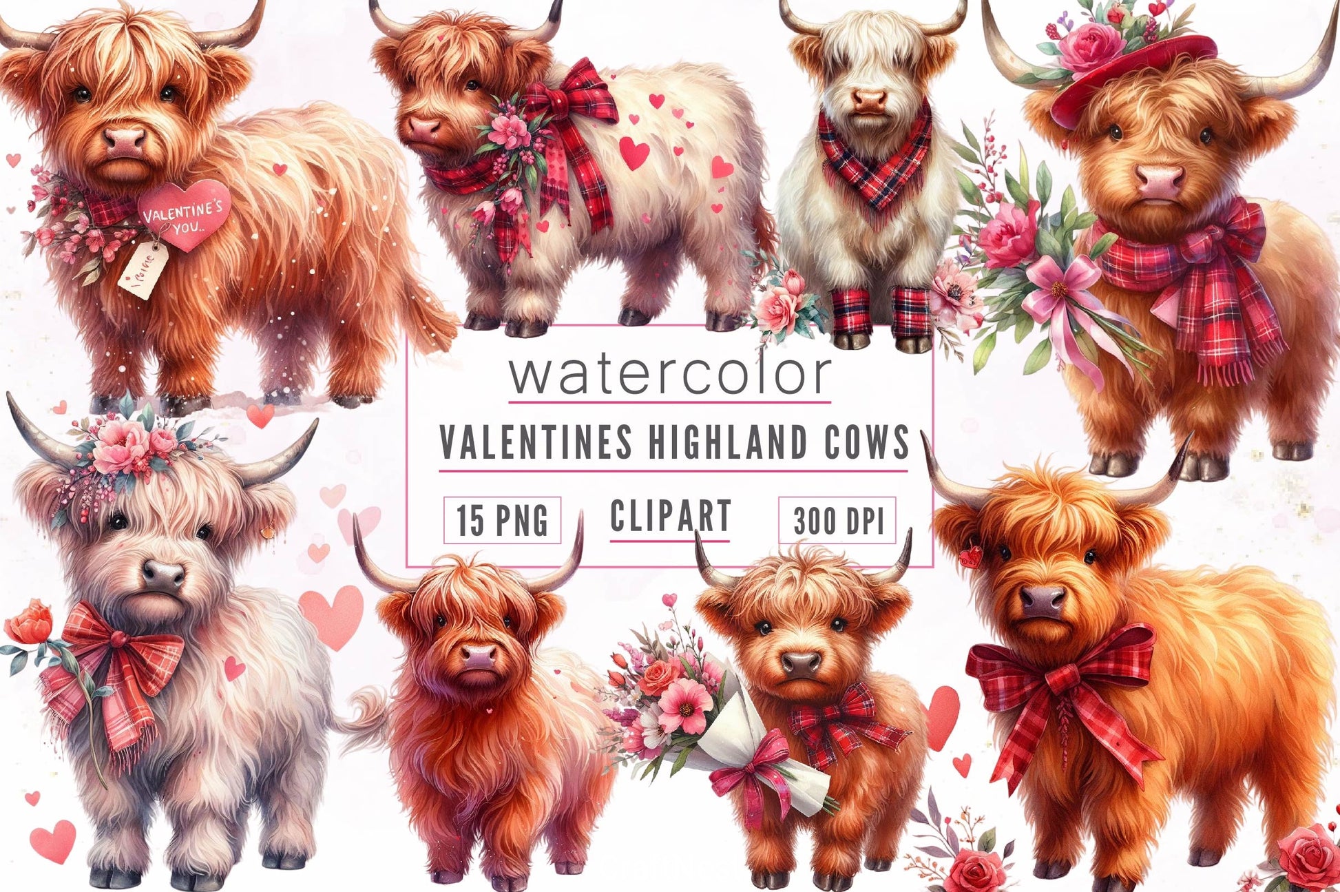 Valentines Highland Cows Clipart Bundle - CraftNest - Digital Crafting and Art