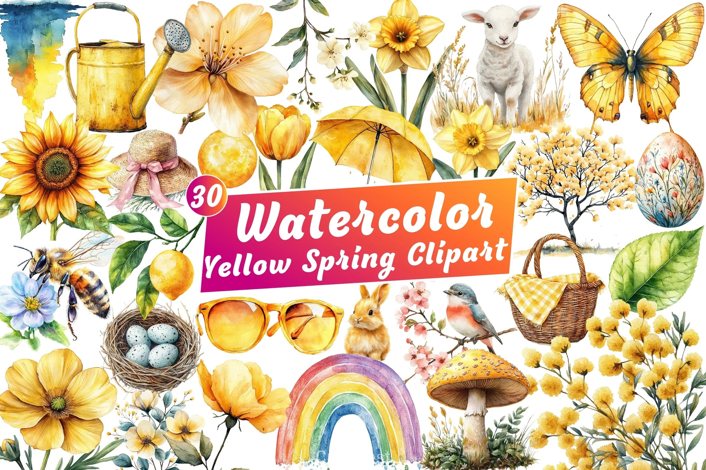 Yellow Spring Clipart Bundle