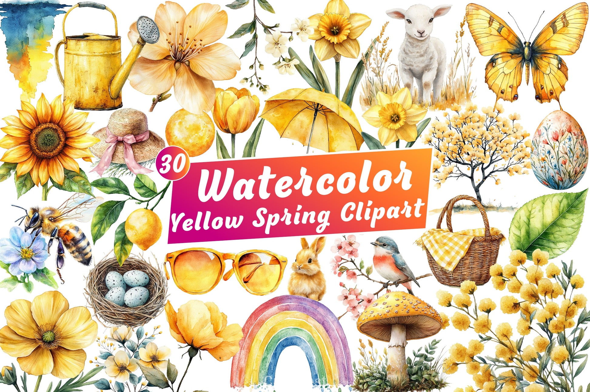 Yellow Spring Clipart Bundle - CraftNest - Digital Crafting and Art