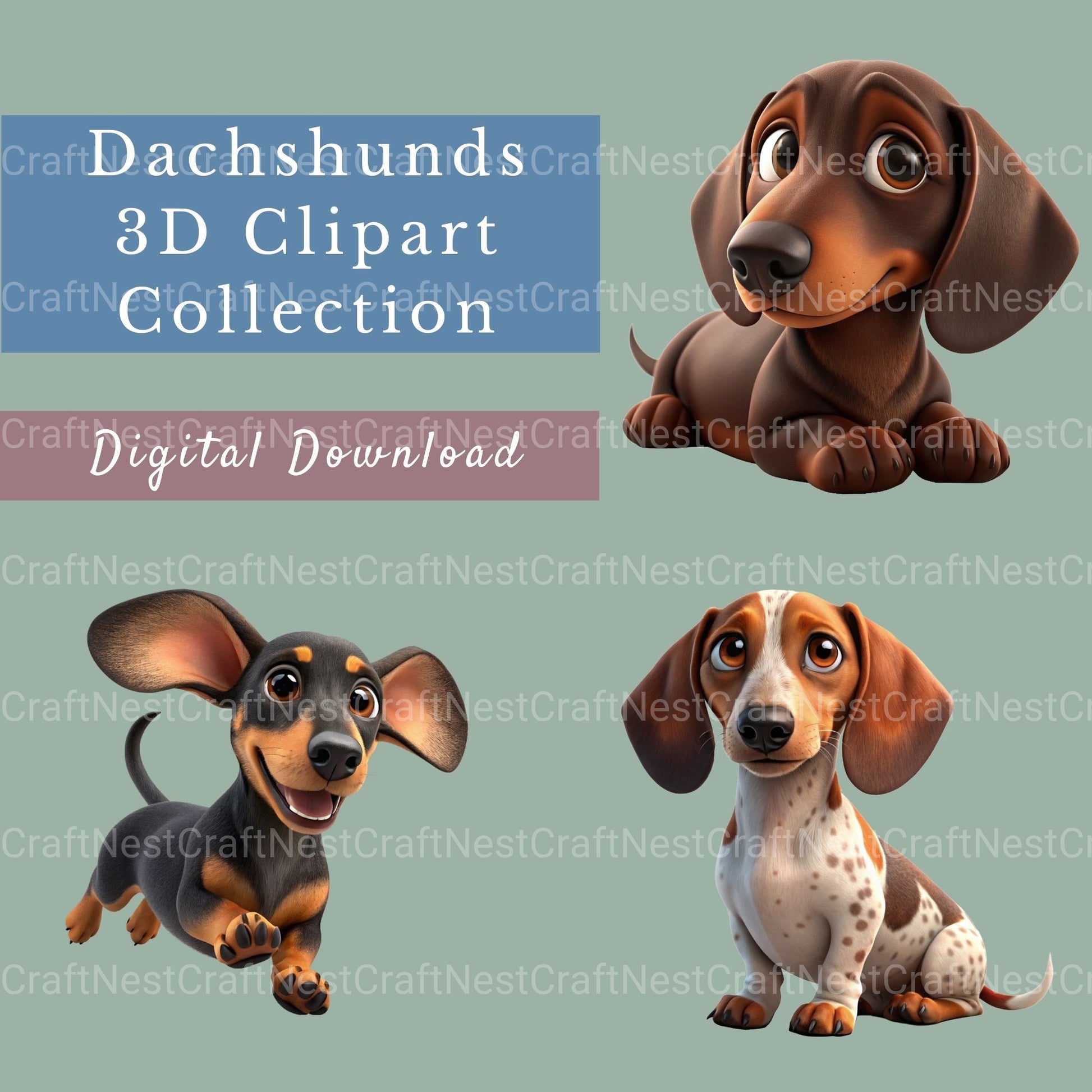 Dachshunds Cartoon Clipart Bundle - CraftNest - Digital Crafting and Art
