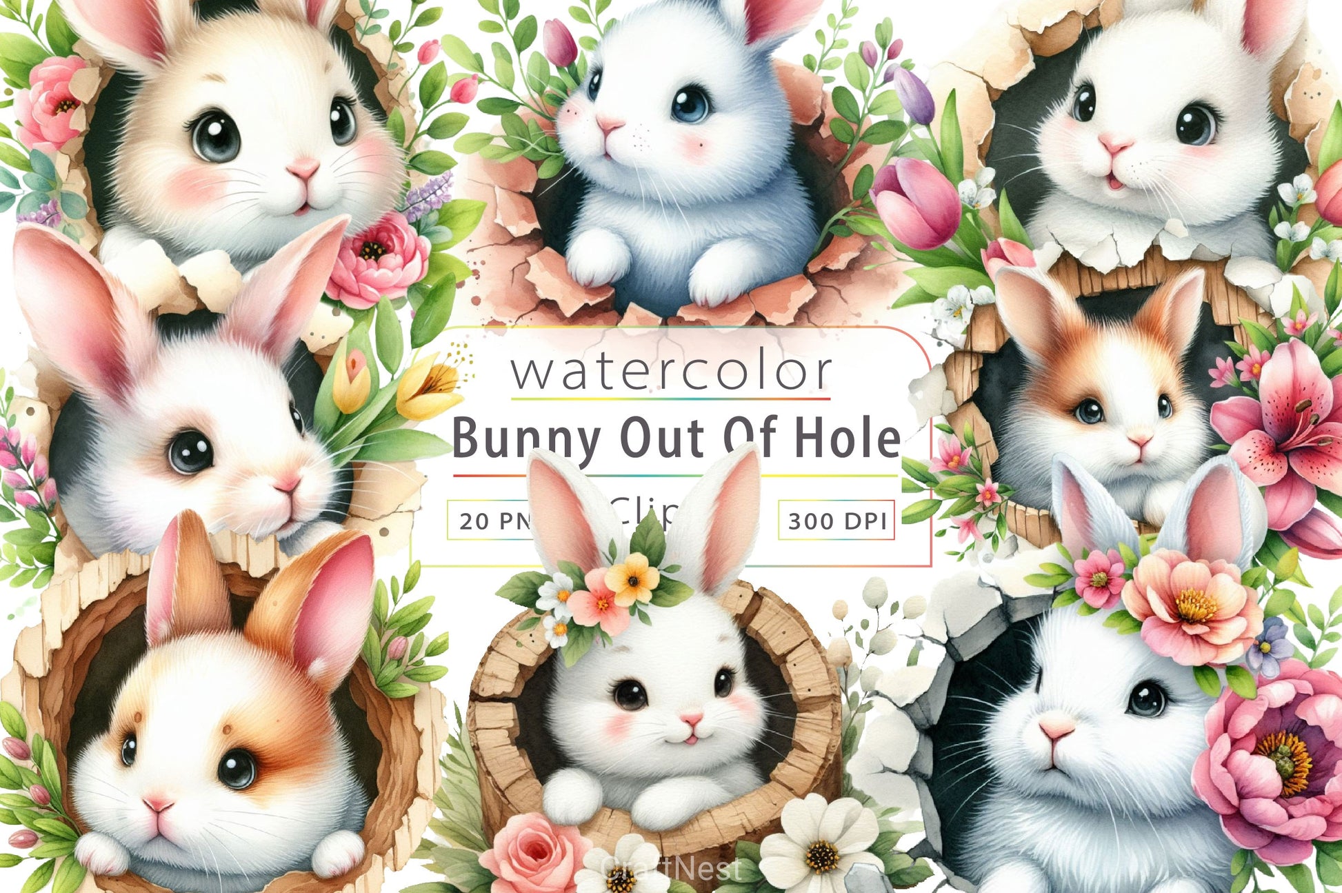 Bunny Peeks Out Of A Hole Clipart Bundle 2 - CraftNest - Digital Crafting and Art