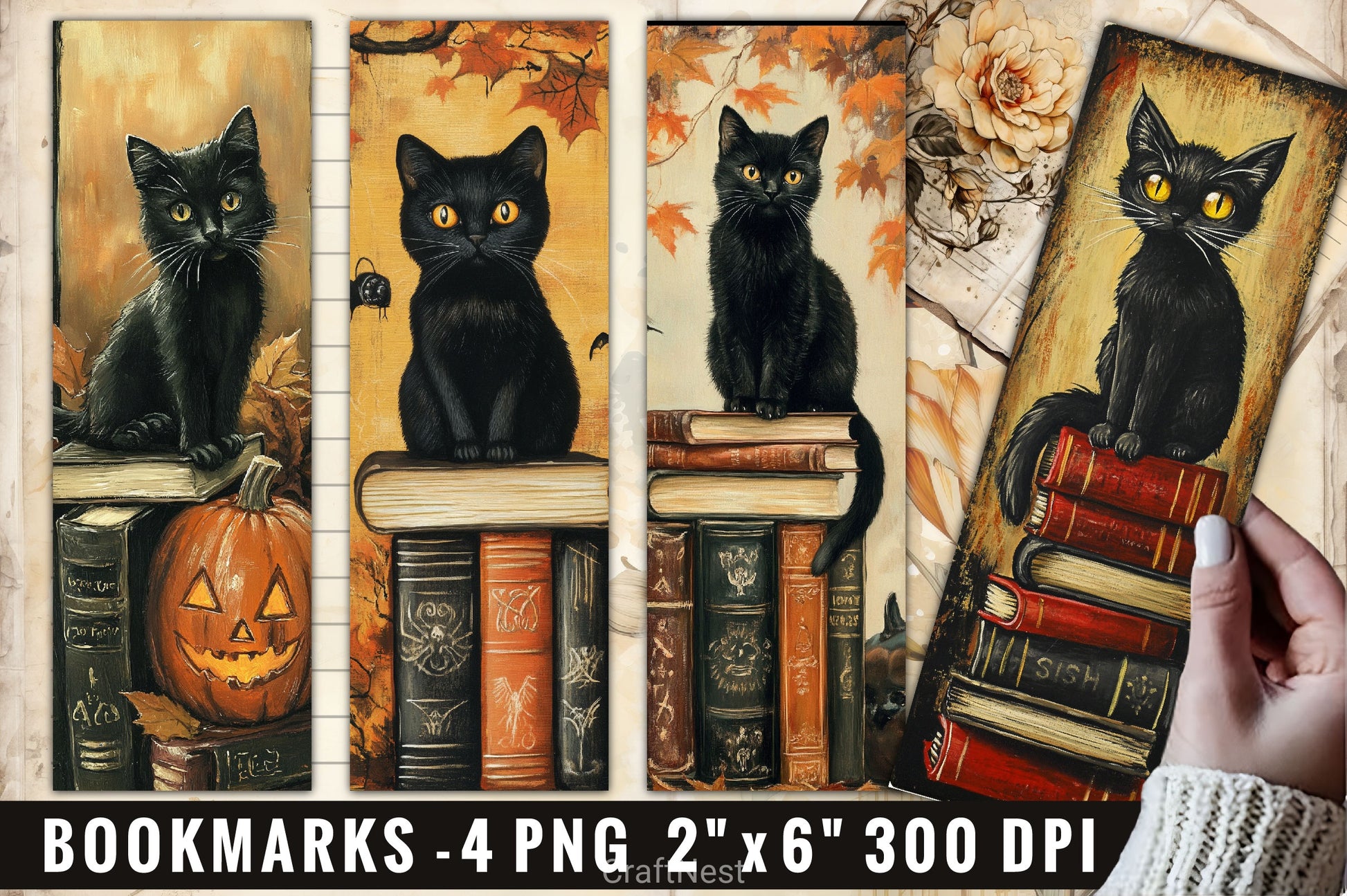 Halloween Black Cat Bookmarks Bookmark Junk Journal - CraftNest - Digital Crafting and Art