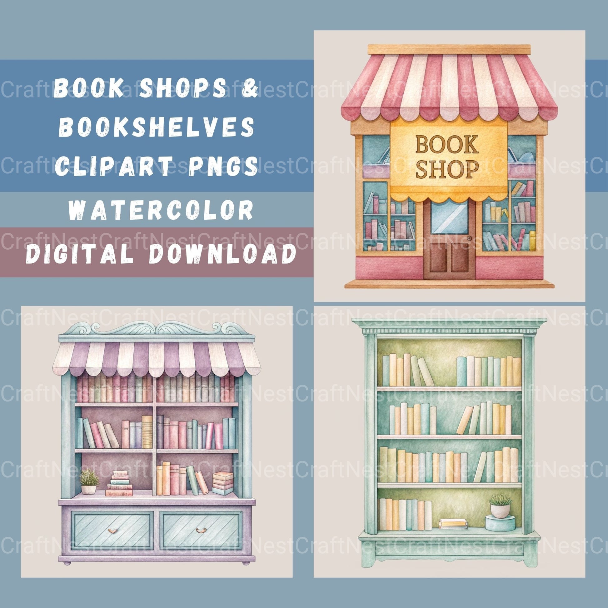 Book Shop & Bookshelves Clipart Bundle - CraftNest - Digital Crafting and Art