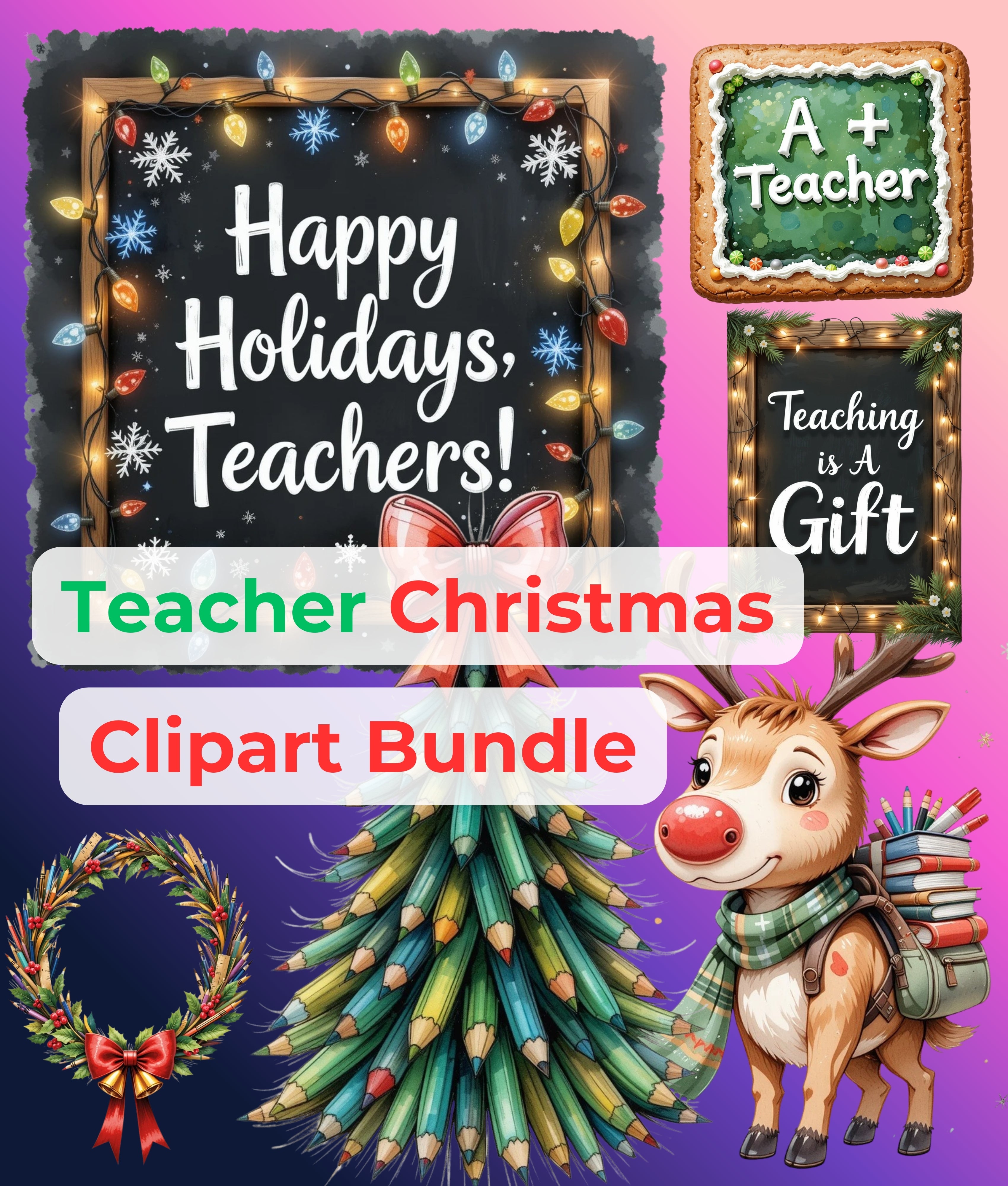 Teacher Christmas Clipart Bundle