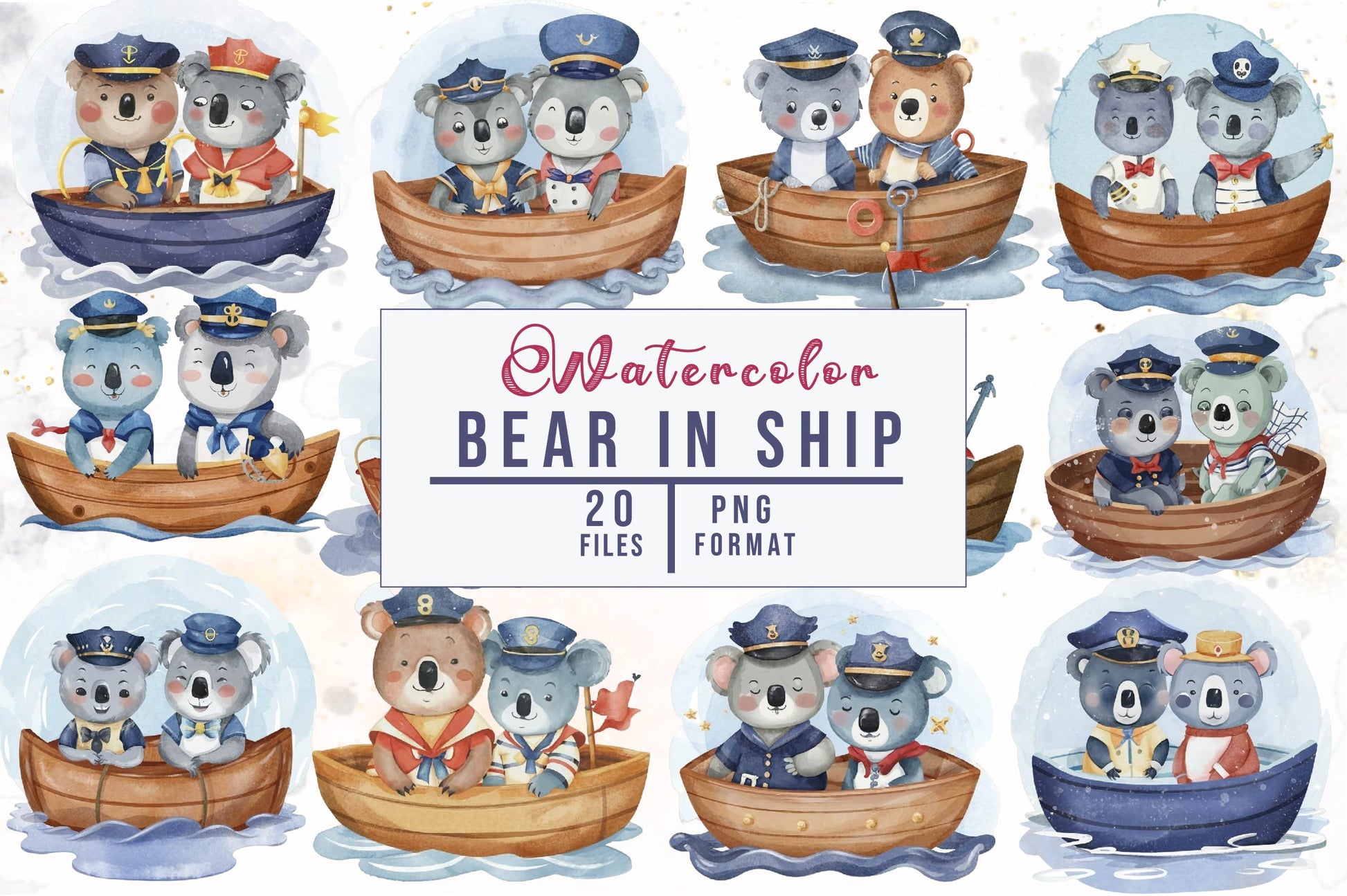 Cute Teddy Bear In Ship Clipart Bundle - CraftNest - Digital Crafting and Art