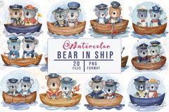 Cute Teddy Bear In Ship Clipart Bundle - CraftNest - Digital Crafting and Art