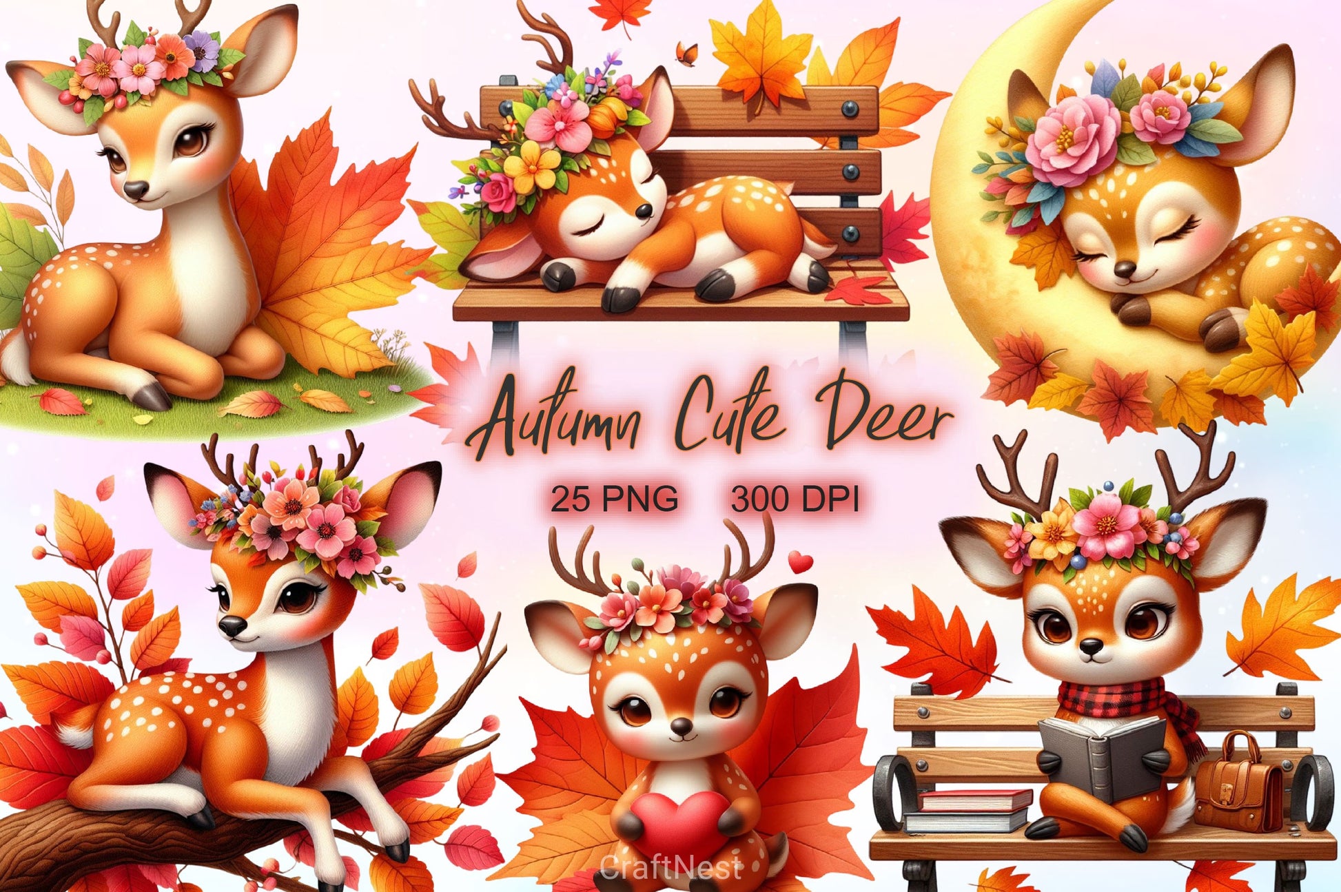Autumn Cute Deer Clipart Bundle 2 - CraftNest - Digital Crafting and Art