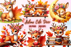 Autumn Cute Deer Clipart Bundle 2 - CraftNest - Digital Crafting and Art