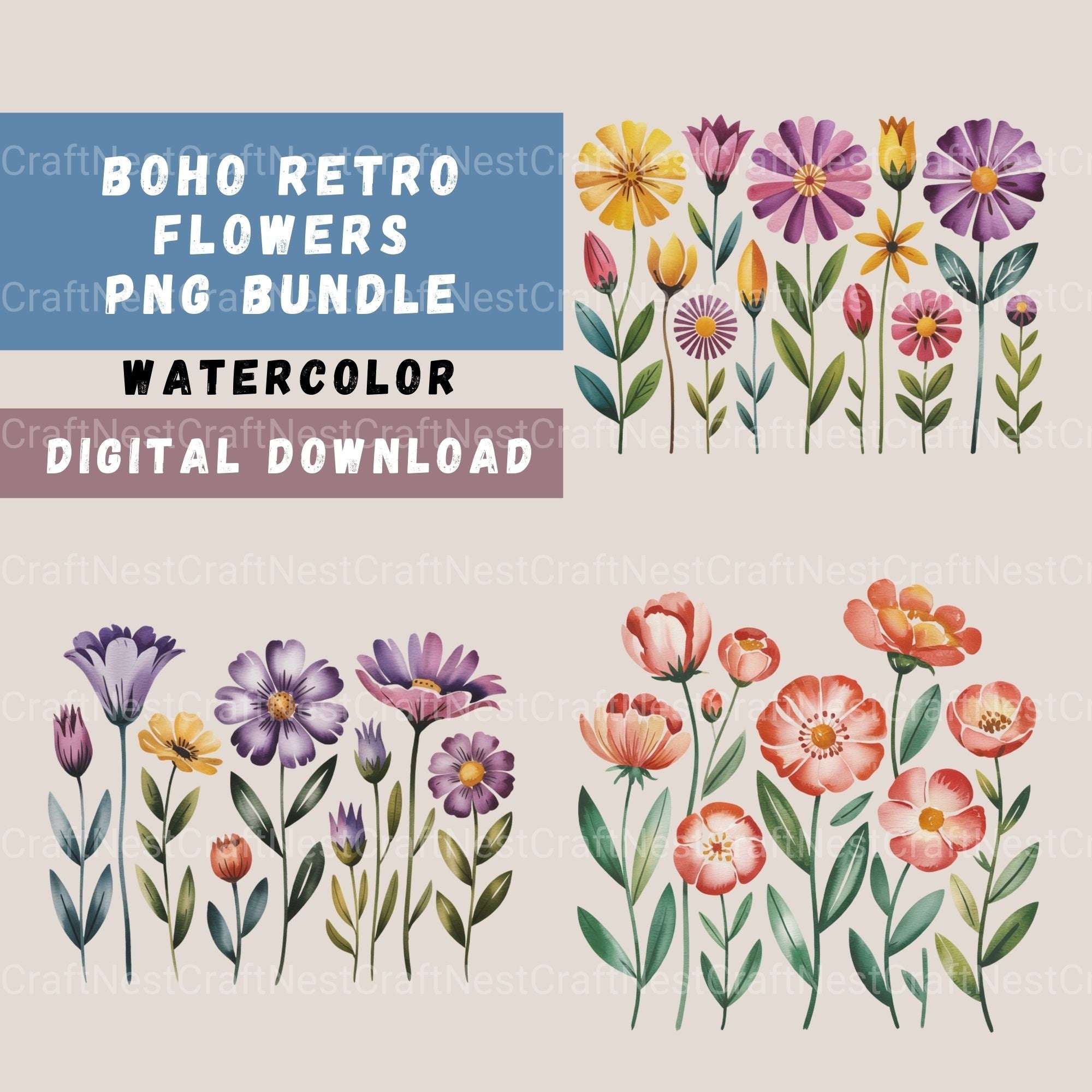 Boho Flowers Clipart Bundle - CraftNest - Digital Crafting and Art