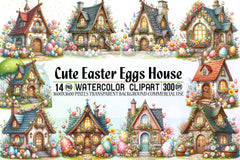 Cute Easter Eggs House Clipart Bundle - CraftNest - Digital Crafting and Art