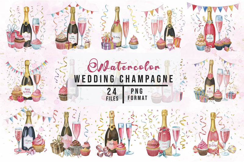 Wedding Champagne Glasses Clipart Bundle - CraftNest - Digital Crafting and Art
