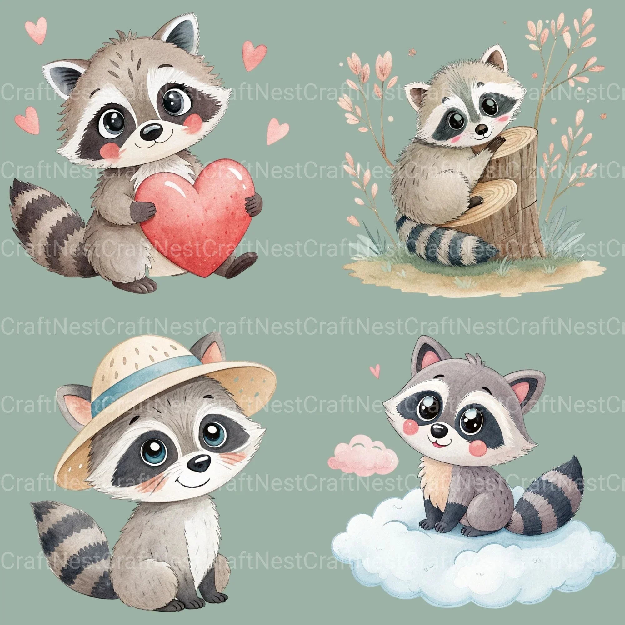 Raccoons 1 Clipart Bundle - CraftNest - Digital Crafting and Art