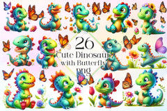 Cute Dinosaur With Butterfly Clipart Bundle 2 - CraftNest - Digital Crafting and Art