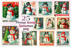 Christmas Snowman Postage Stamps Clipart Bundle 2 - CraftNest - Digital Crafting and Art
