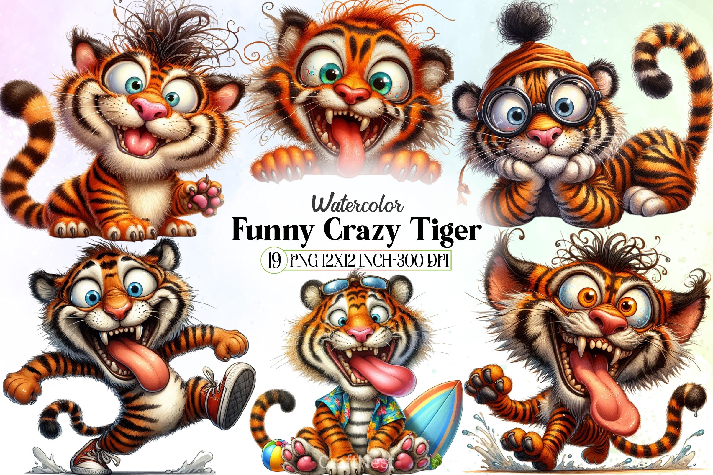 Funny Crazy Tiger Clipart Bundle - CraftNest - Digital Crafting and Art