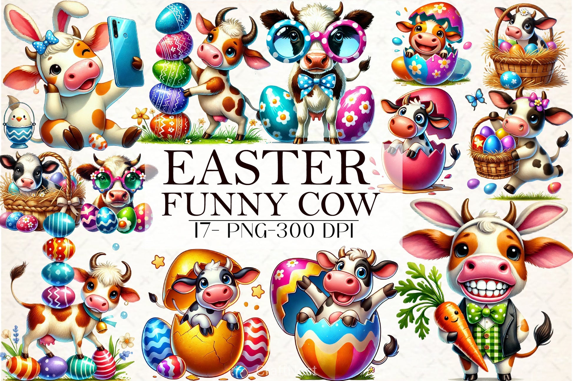 Funny Easter Cow Clipart Bundle - CraftNest - Digital Crafting and Art