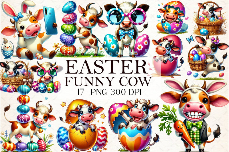 Funny Easter Cow Clipart Bundle - CraftNest - Digital Crafting and Art