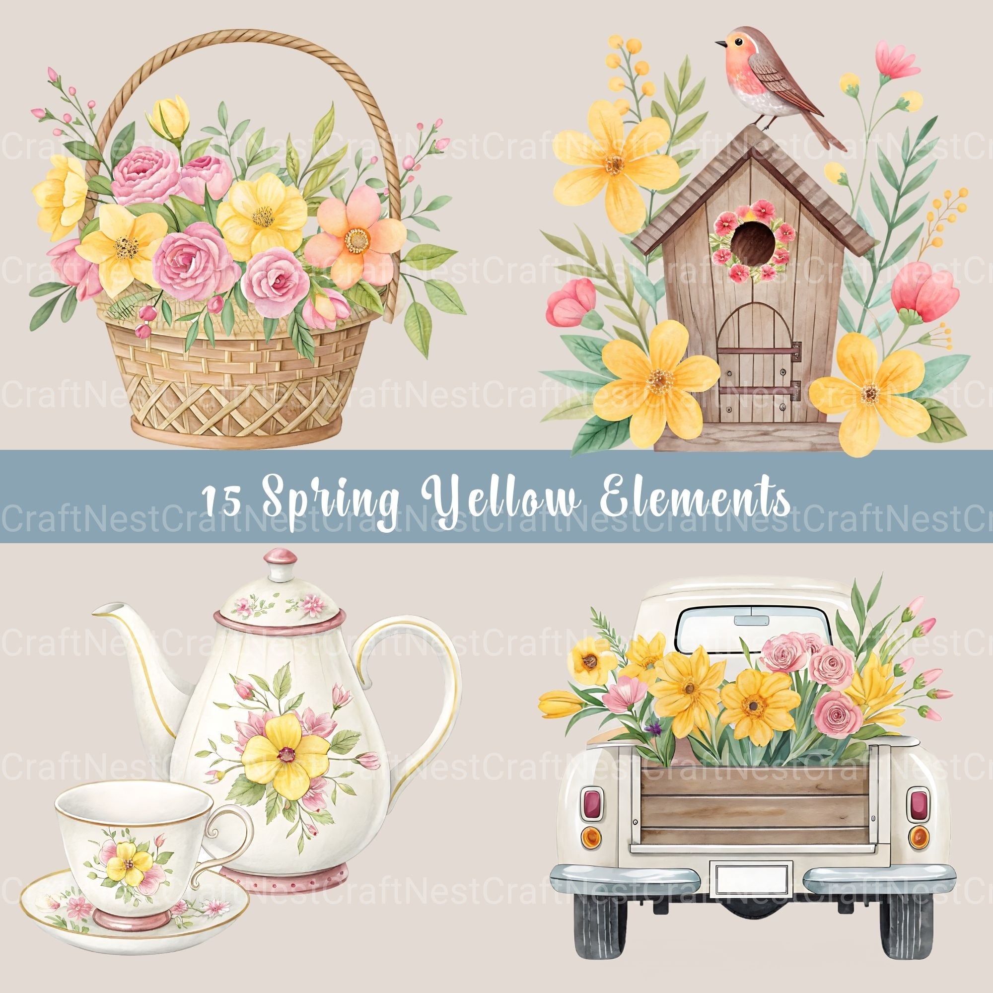 Spring Yellow Clipart Bundle - CraftNest - Digital Crafting and Art