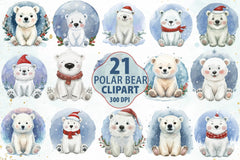 Christmas Polar Bear Clipart Bundle 3 - CraftNest - Digital Crafting and Art