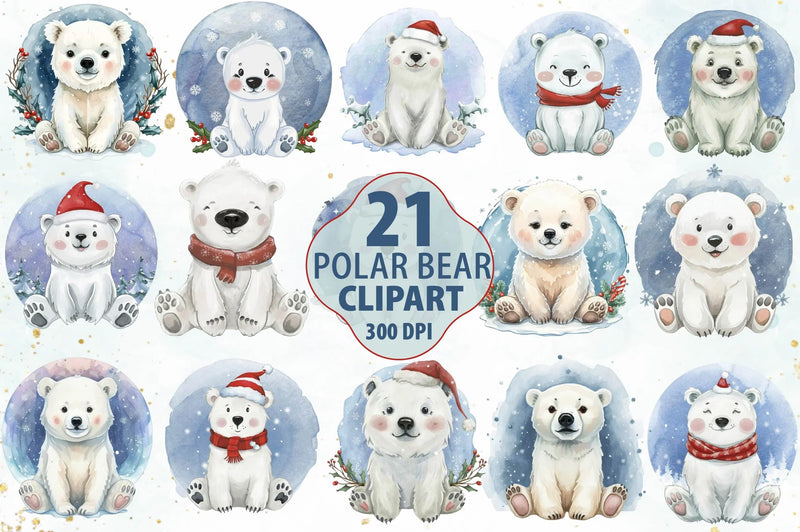 Christmas Polar Bear Clipart Bundle 3 - CraftNest - Digital Crafting and Art